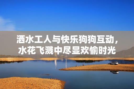 洒水工人与快乐狗狗互动，水花飞溅中尽显欢愉时光